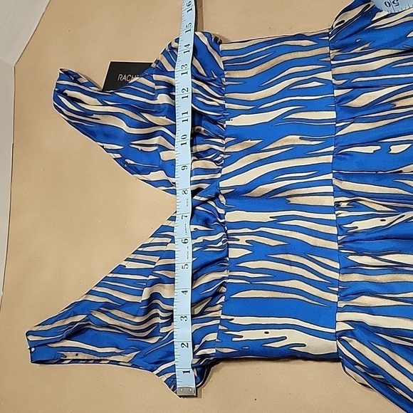 Rachel Zoe, Size 0 Cobalt Blue and Camel Abstract Striped Halter Dress 100% Silk - Picture 8 of 16